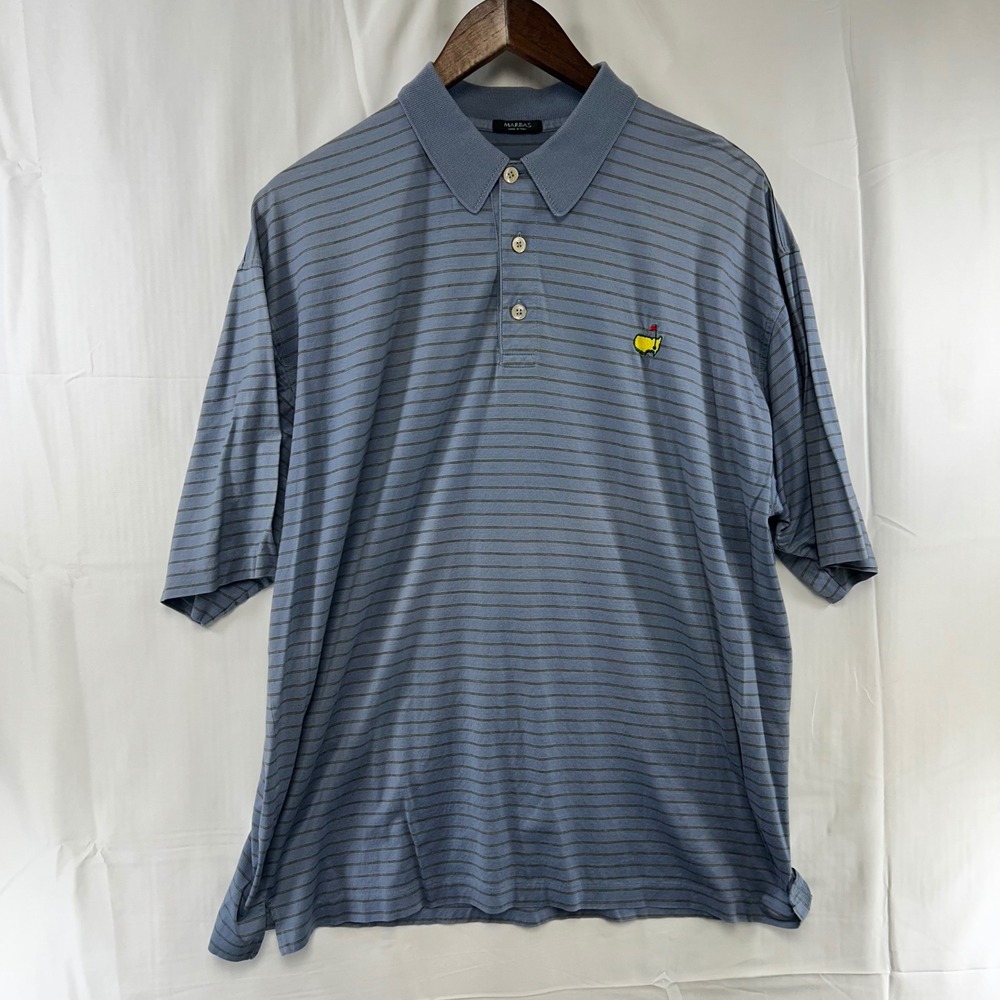 Marbas Polo Shirt Mens XL Blue Striped‎ Masters Tournament Filo di Scozia Italy